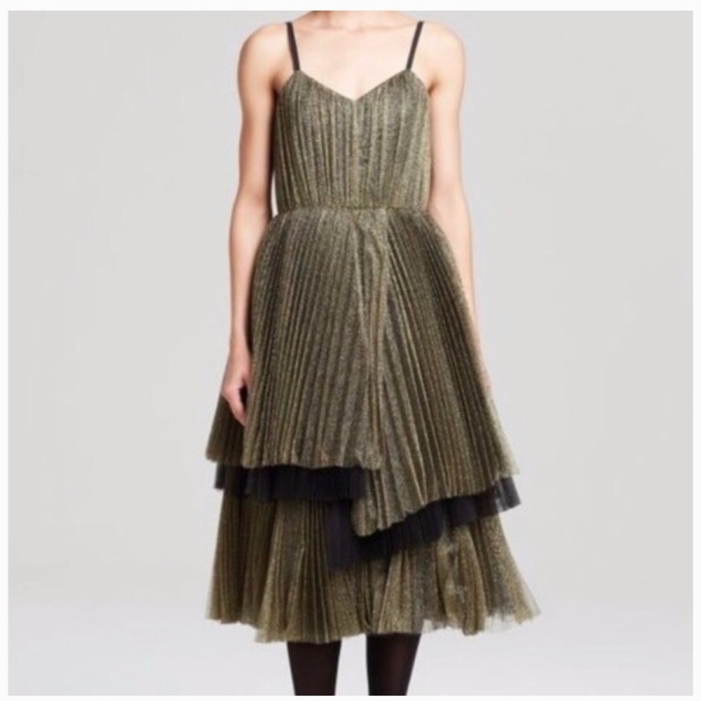 Marc by Marc Jacobs Metallic Gold and Black Tiered Asymmetrical Midi Dress NWT 4